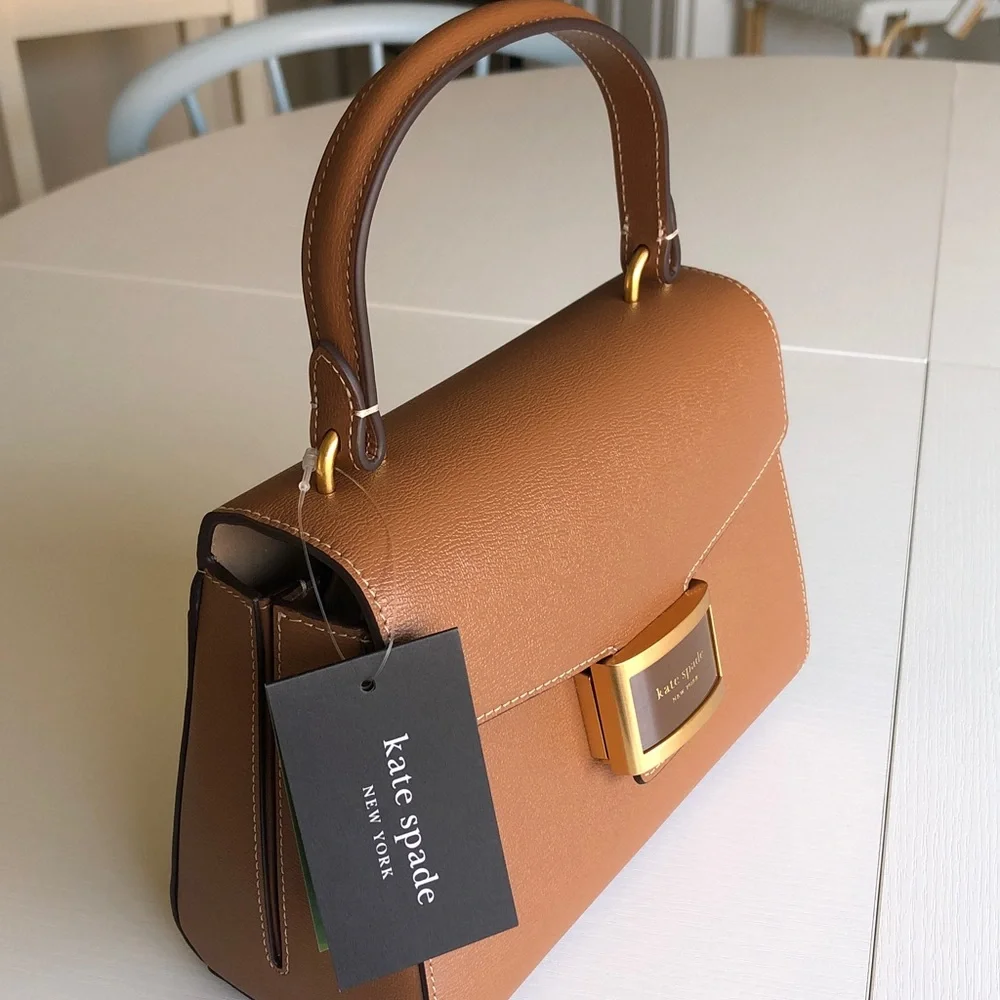 NEW KATE SPADE Katy Brown Leather Top-Handle Satchel with crossbody strap NWT